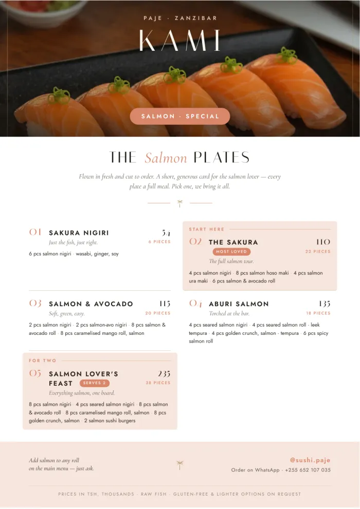 The Salmon Plates, special menu
